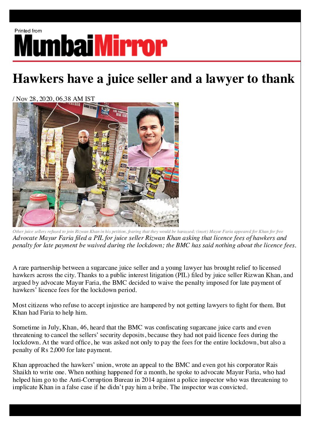 Hawkers have a juice seller and a lawyer to thank 